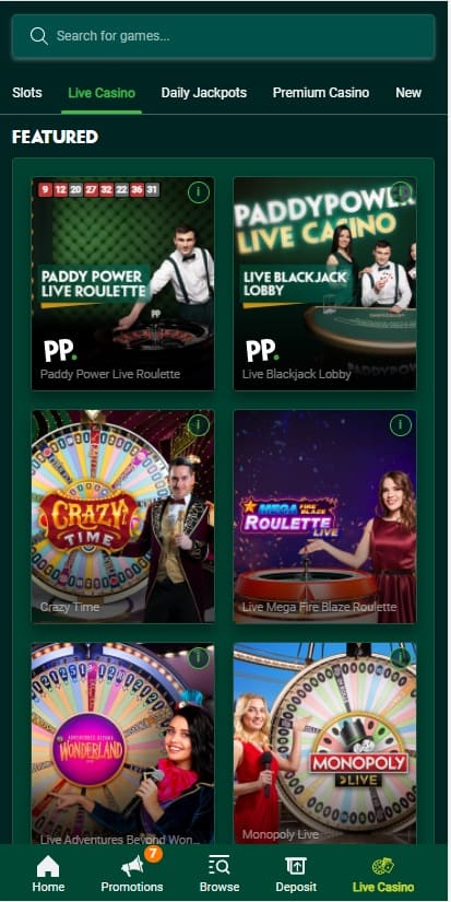 Paddy Power Live Casino