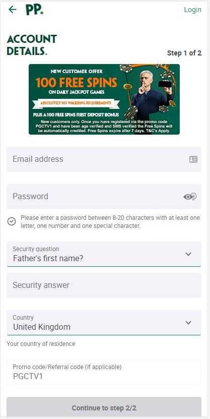 Paddy Power Casino Registration