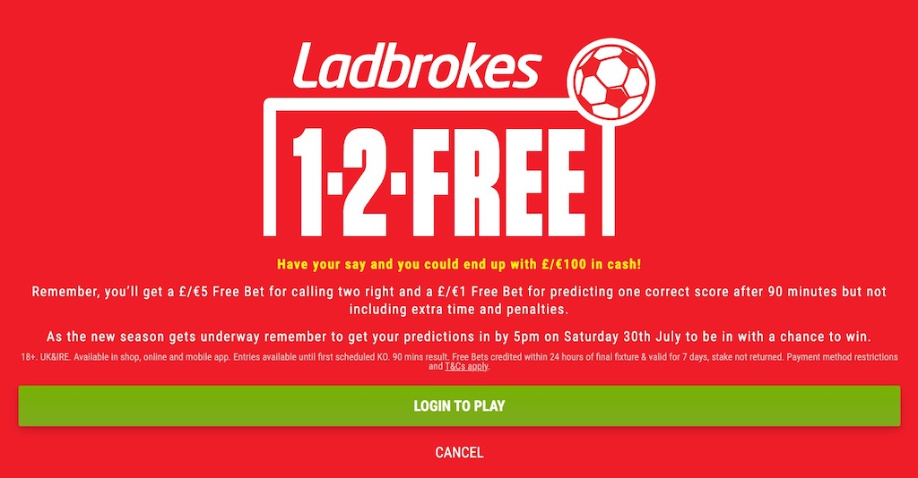 Ladbrokes 1-2-Free promotion