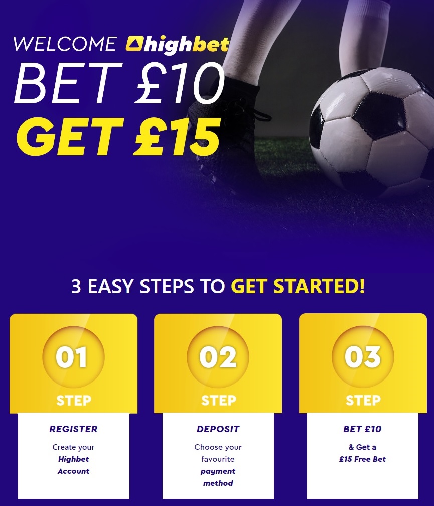 HighBet Bet 10 get 15 sign up offer