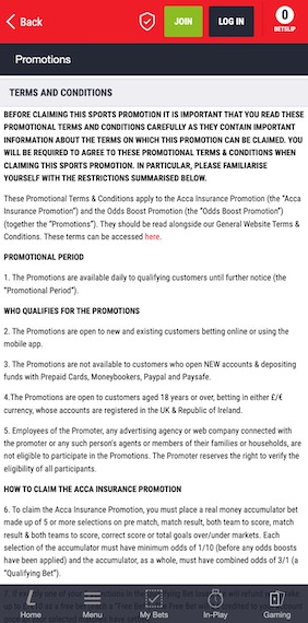 Ladbrokes Best acca promo terms