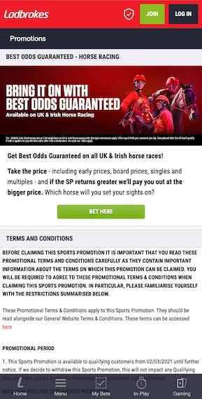 Ladbrokes Best odds guaranteed horse racing