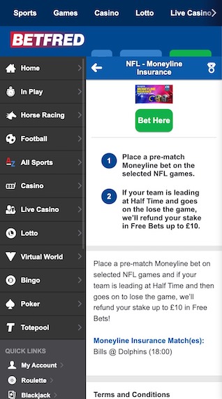 Betfred moneyline insurance