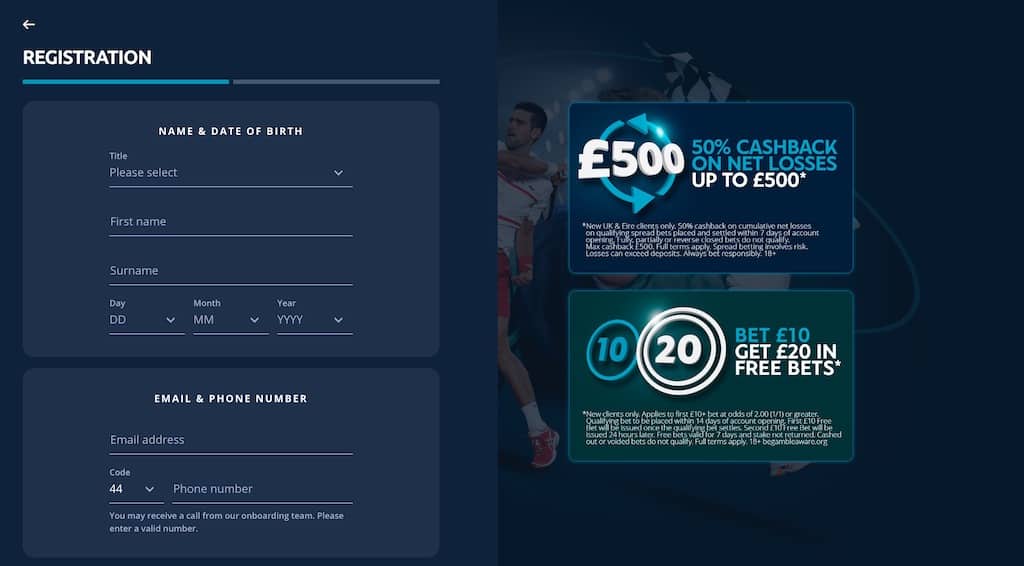 Sporting Index signup offer page