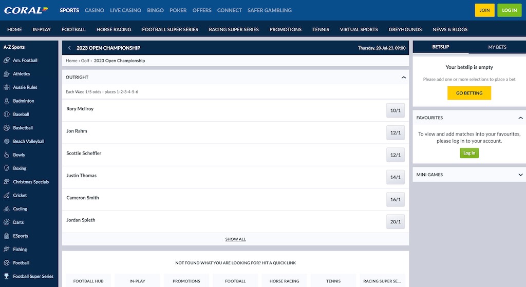 The British Open betting Coral